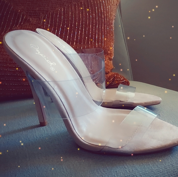 Nude See Thru Straps Slip On Heels 5.5 - Picture 1 of 6